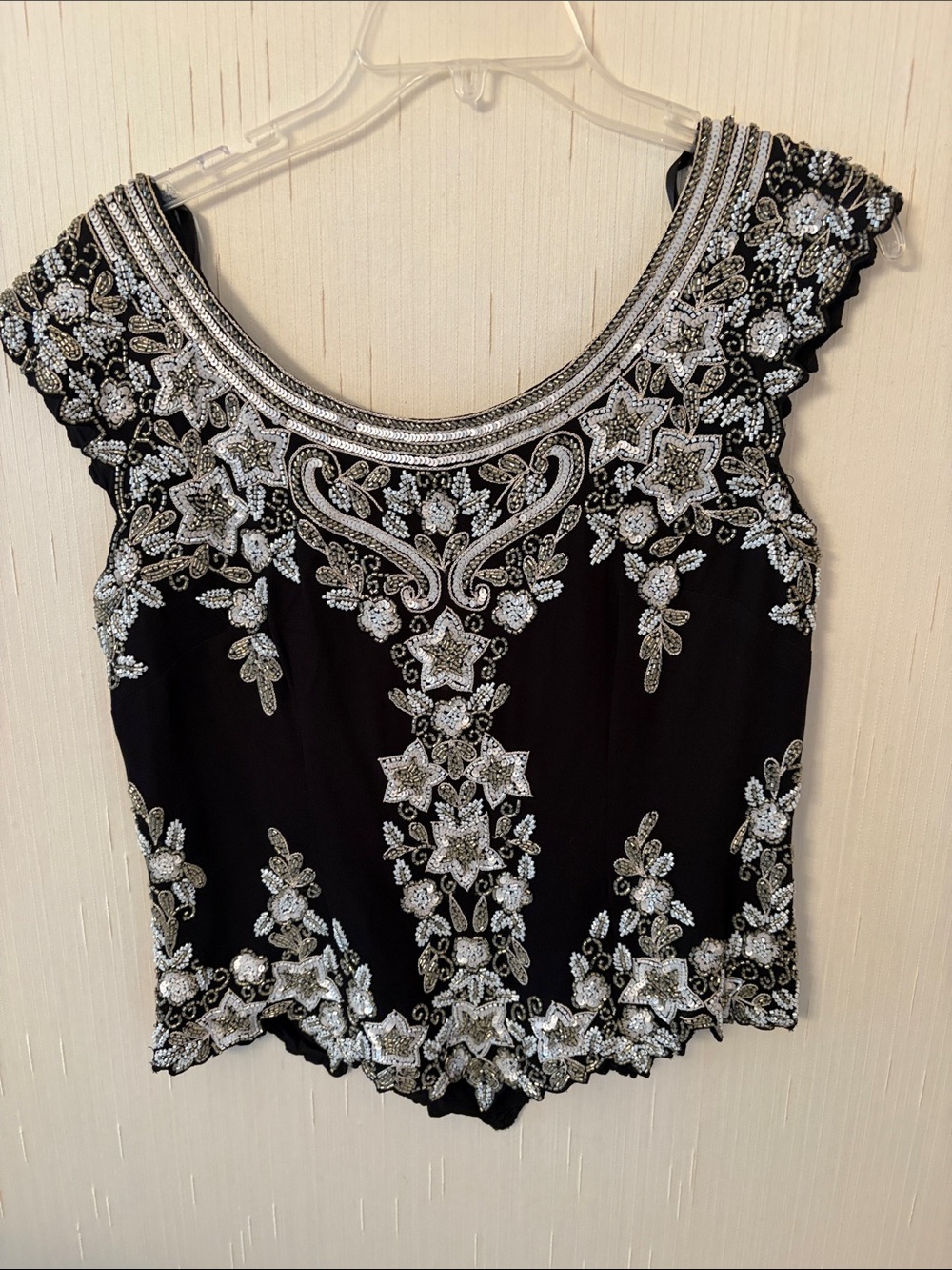 Embellished Black Beaded Floral Camisole